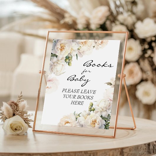 Ivory Peony Neutral Books for Baby Sign Poster