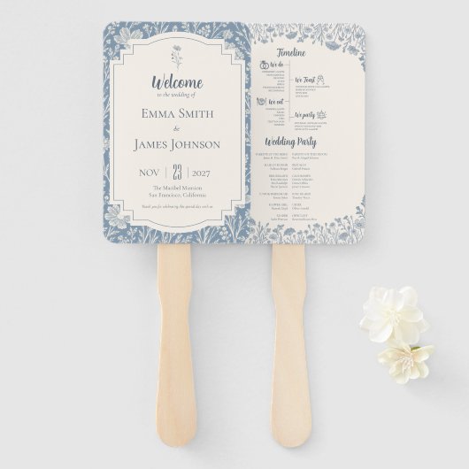 Ivory Periwinkle Wildflower Wedding Program Handwaaier (Voorkant en achterkant)