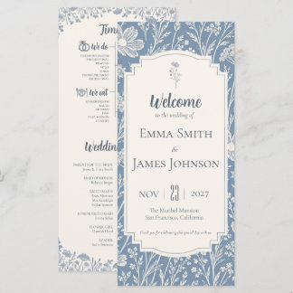 Ivory Periwinkle Wildflower Wedding Program Programmakaart