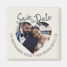 Ivory Photo Modern Script Save the Date Magneet