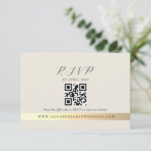 Ivory Photo QR Code Wedding RSVP Kaartje (Staand voorkant)