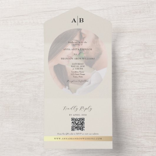 Ivory Photo Wedding  All In One Uitnodiging (Binnen)
