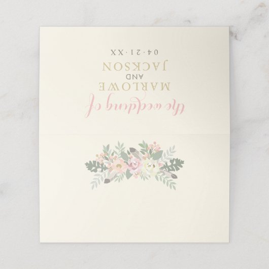 Ivory Pink and Gold Floral Boho Wedding Monogram Plaatskaartje (Buitenkant ongevouwen)