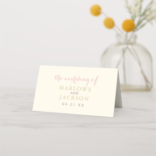Ivory Pink and Gold Floral Boho Wedding Monogram Plaatskaartje (Achterkant)