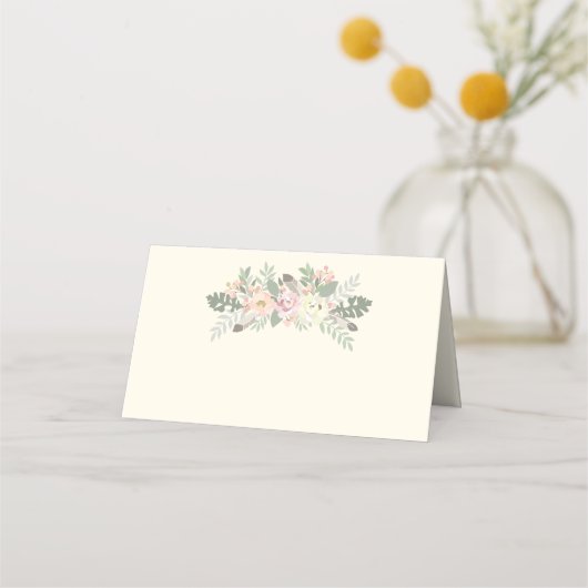 Ivory Pink and Gold Floral Boho Wedding Monogram Plaatskaartje (Voorkant)