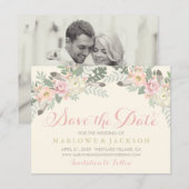 Ivory Pink and Gold Floral Boho Wedding Photo Save The Date (Voorkant / Achterkant)