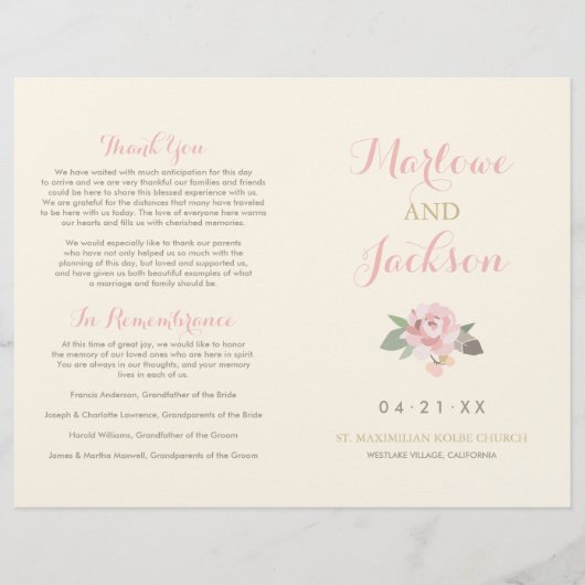 Ivory Pink and Gold Floral Boho Wedding Programs (Voorkant)