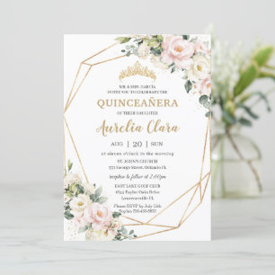 Ivory Pink Blush Floral Geometric Quinceañera Kaart