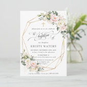 Ivory Pink Blush Floral Greenery Baptisme Geometri Kaart (Staand voorkant)