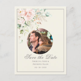 Ivory Pink Blush Waterverf Foto Floral Weddenschap Aankondigingskaart