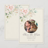 Ivory Pink Blush Waterverf Foto Floral Weddenschap Save The Date (Voorkant / Achterkant)