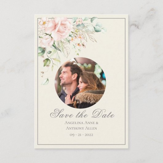 Ivory Pink Blush Waterverf Foto Floral Weddenschap Save The Date (Voorkant)