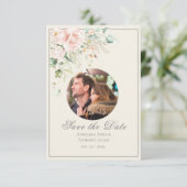 Ivory Pink Blush Waterverf Foto Floral Weddenschap Save The Date (Staand voorkant)