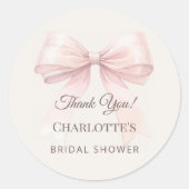 Ivory pink bow thank you Bridal Shower Ronde Sticker (Voorkant)