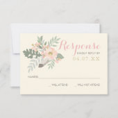 Ivory Pink en Gold Floral Boho Wedding RSVP Kaartje (Voorkant)