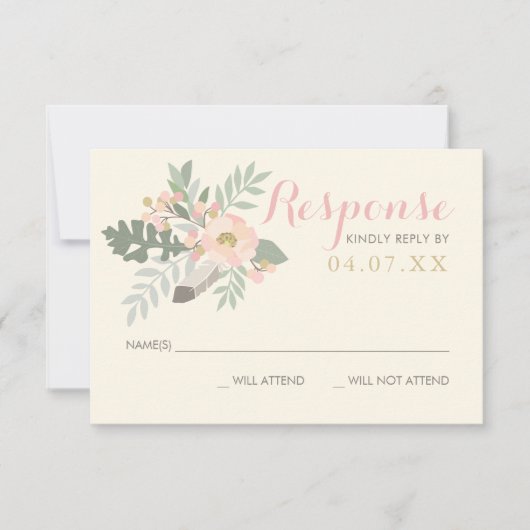 Ivory Pink en Gold Floral Boho Wedding RSVP Kaartje (Voorkant)