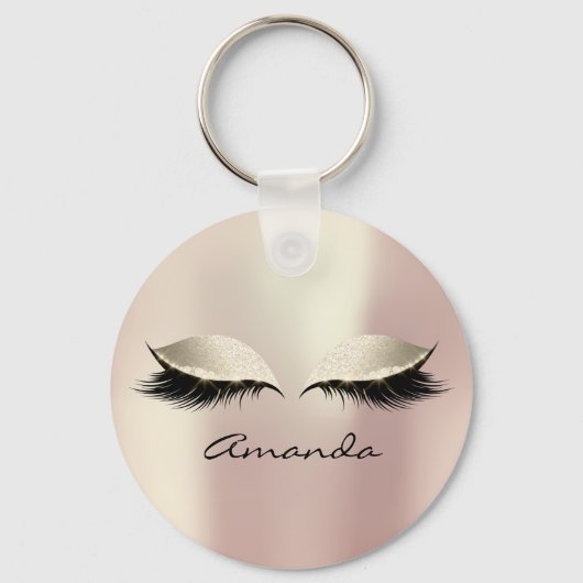 Ivory Pink Eyes Girly Makeup Lashes Name Blush Sleutelhanger (Voorkant)