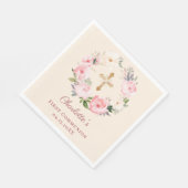 Ivory pink floral wreath First Communion luncheon Servet (Hoek)