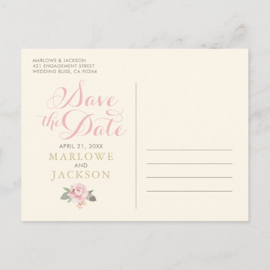 Ivory Pink Gold Floral Boho Foto opslaan Datum Aankondigingskaart (Achterkant)