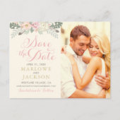 Ivory Pink Gold Floral Boho Foto opslaan Datum Aankondigingskaart (Voorkant)