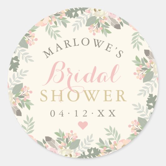 Ivory Pink Gold Floral Boho Wedding Vrijgezellenfe Ronde Sticker (Voorkant)