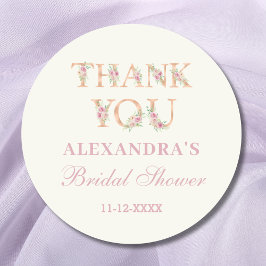Ivory Pink Roses Floral Bridal Shower Thank You Ronde Sticker