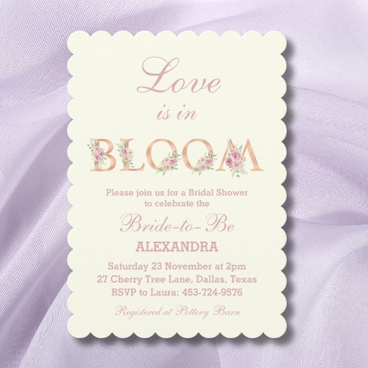 Ivory Pink Roses Love is in Bloom Bridal Shower Kaart