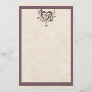 Ivory Plum Heart Stationery Briefpapier