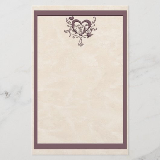 Ivory Plum Heart Stationery Briefpapier (Voorkant)