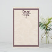 Ivory Plum Heart Stationery Briefpapier (Staand voorkant)
