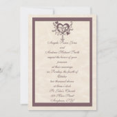 Ivory Plum Heart Wedding Invitation Kaart (Voorkant)