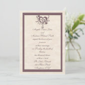 Ivory Plum Heart Wedding Invitation Kaart (Staand voorkant)