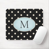 Ivory Polka Dots Zwart & Bord Blauw Monogrammed Muismat (Met muis)