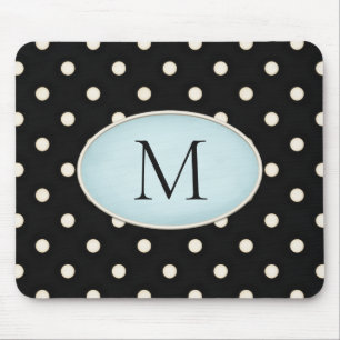 Ivory Polka Dots Zwart & Bord Blauw Monogrammed Muismat