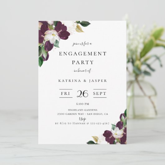 Ivory pruim bloemenverlovingsfeest kaart (Staand voorkant)