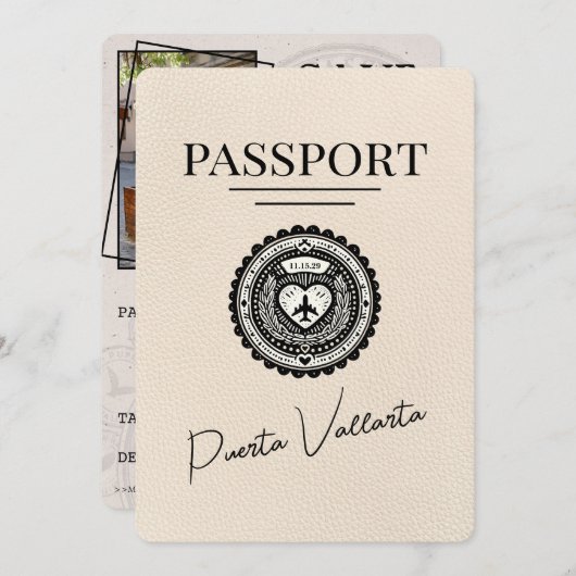 Ivory Puerta Vallarta Paspoort Bewaar de datum Save The Date (Voorkant / Achterkant)
