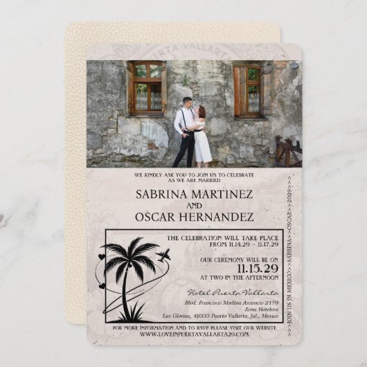 Ivory Puerta Vallarta Passport Wedding Kaart (Voorkant / Achterkant)