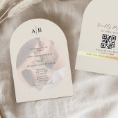 Ivory QR Code and Monogram Photo Wedding Kaart