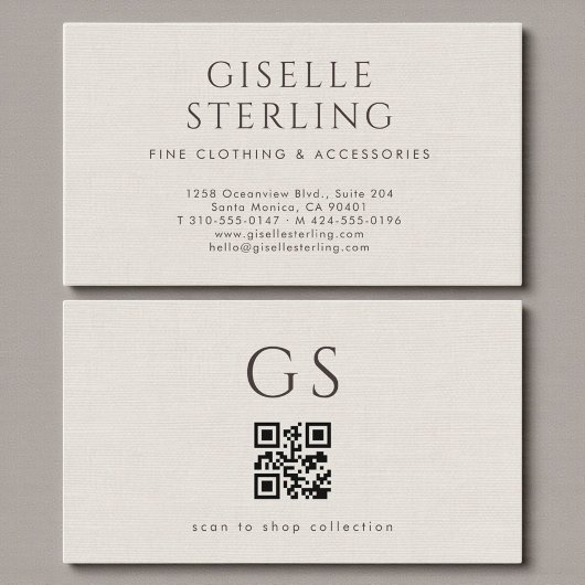 Ivory QR-code linnen luxe boetiek mode Visitekaartje
