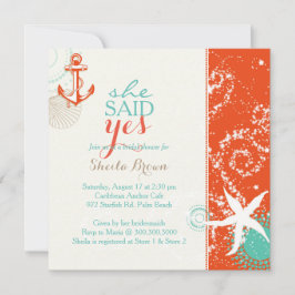 Ivory Red Aqua Nautical Vrijgezellenfeest Kaart