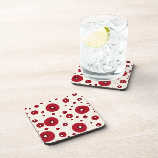 Ivory Red Dots Funky Whimsical Circle Pattern  Bier Onderzetter (Rechterzijde)