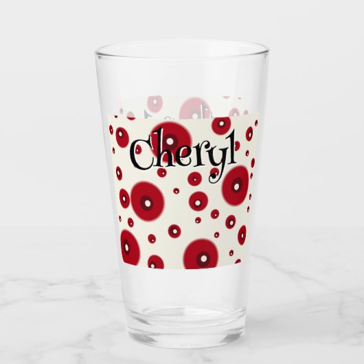 Ivory Red Dots Funky Whimsical Circle Pattern  Glas (Voorkant)