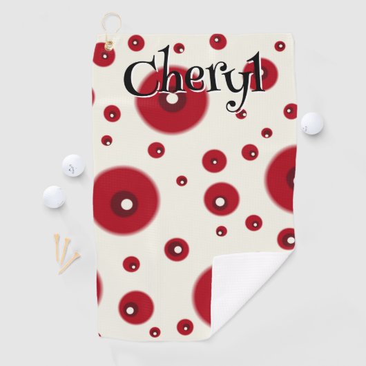 Ivory Red Dots Funky Whimsical Circle Pattern  Golfhanddoek (Insitu)