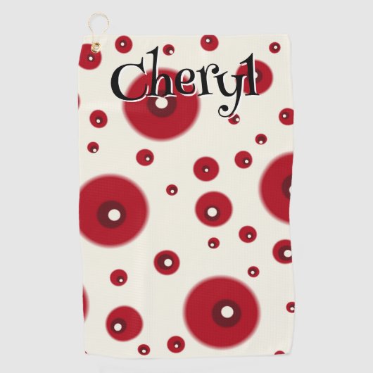 Ivory Red Dots Funky Whimsical Circle Pattern  Golfhanddoek (Voorkant)