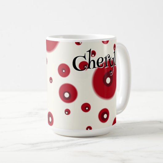 Ivory Red Dots Funky Whimsical Circle Pattern Koffiemok (Voorkant rechts)