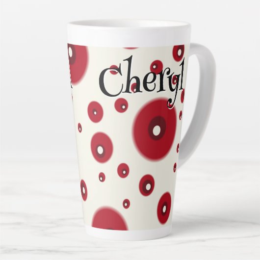 Ivory Red Dots Funky Whimsical Circle Pattern  Latte Mok (Rechterhoek)