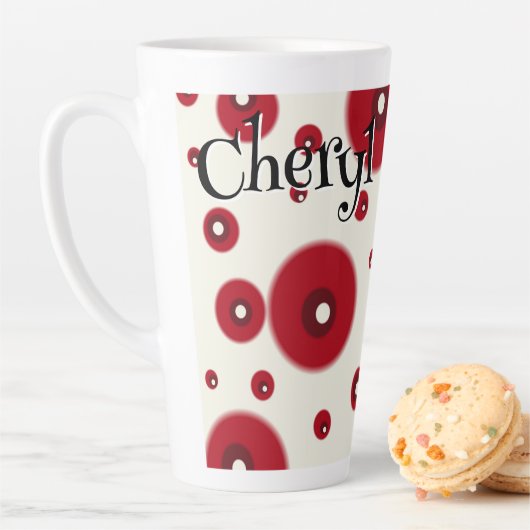 Ivory Red Dots Funky Whimsical Circle Pattern  Latte Mok (In situ)