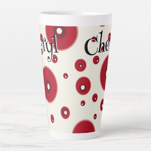 Ivory Red Dots Funky Whimsical Circle Pattern Latte Mok (Voorkant)