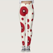 Ivory Red Dots Funky Whimsical Circle Pattern  Leggings (Voorkant)
