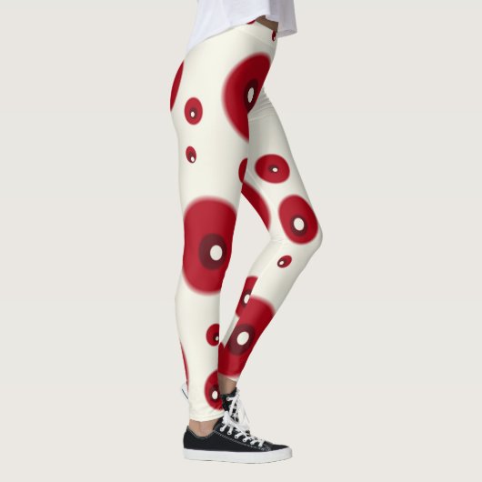 Ivory Red Dots Funky Whimsical Circle Pattern Leggings (Rechts)